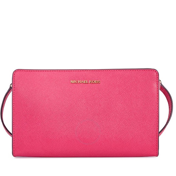 Michael Kors Jet Set Large Crossbody Clutch Ultra Pink Convertible EUC - Picture 1 of 12